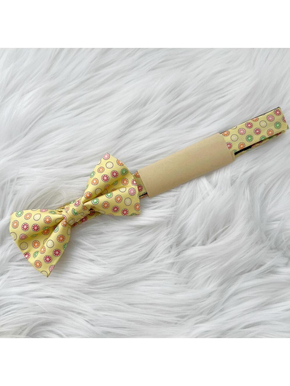 NWOT Tailorbyrd Collection - Yellow citrus print silk adjustable bow tie
